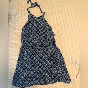 Navy Pattern- Roxy High Neck - Self Tie Halter - Sundress
